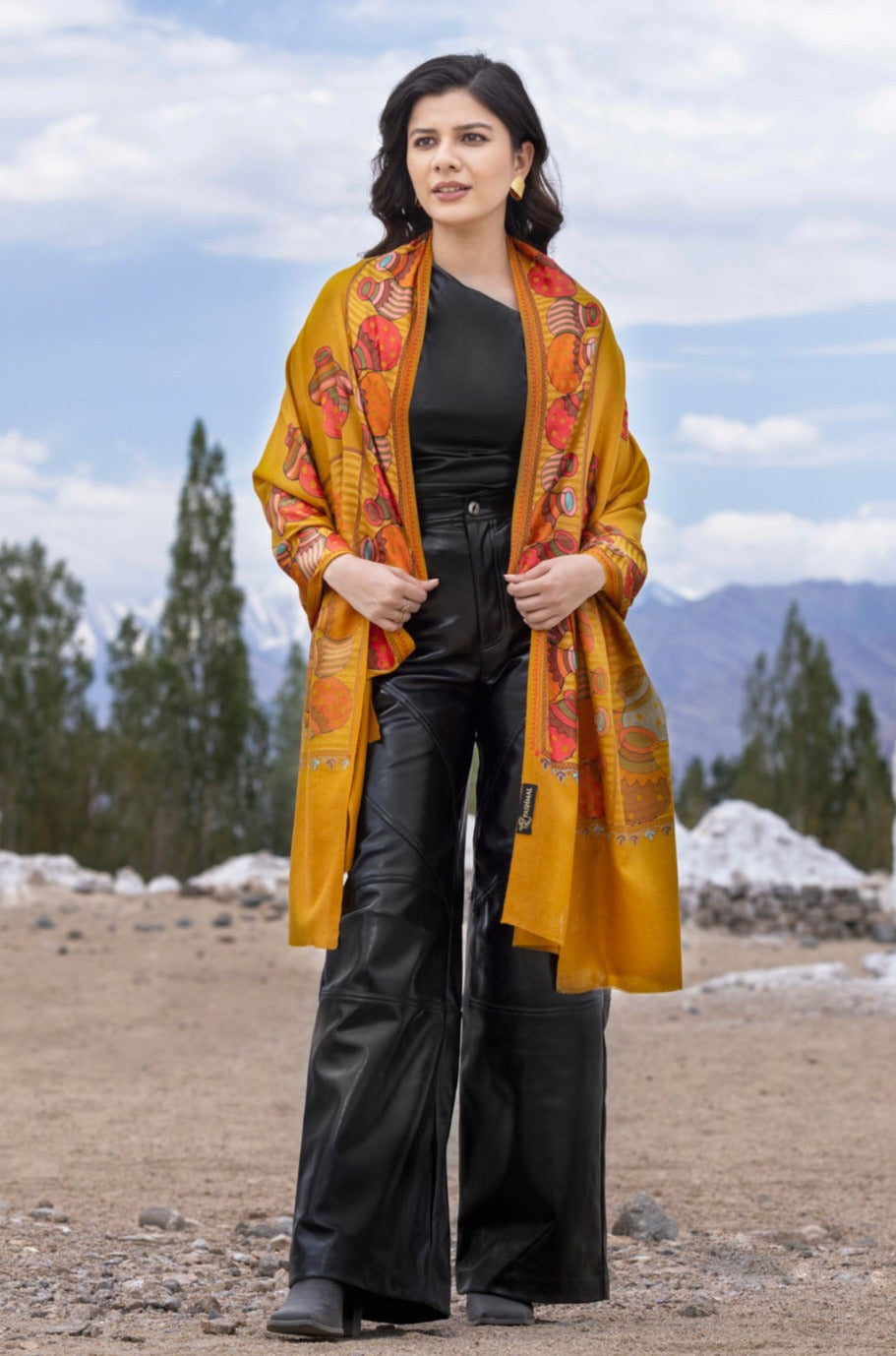 Wool Silk Embroidery Stole for Women - Rustic Charm