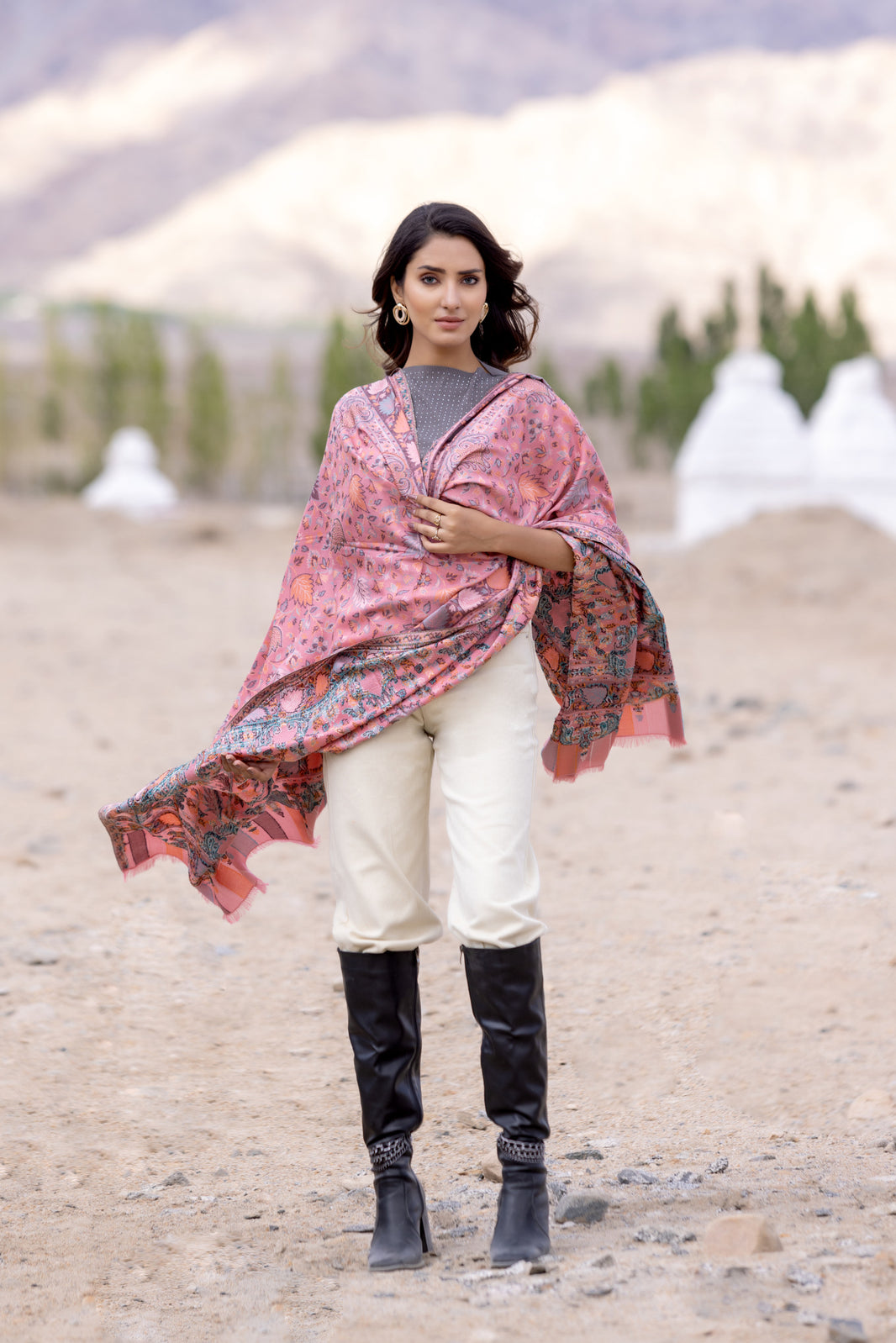 Traditional Bamboo Modal Peach Kani Shawl for Women