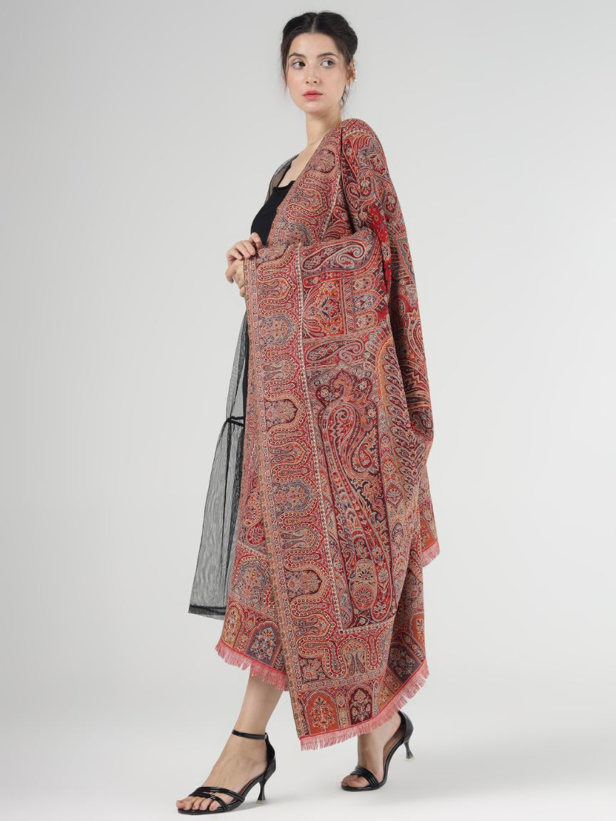 Faux Pashmina Traditional Paisley Jamawar Shawl – Crimson Elegance