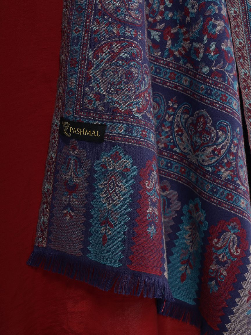 Antique Kashmiri Kani Shawl with Sarvosk for Women - Midnight Blue