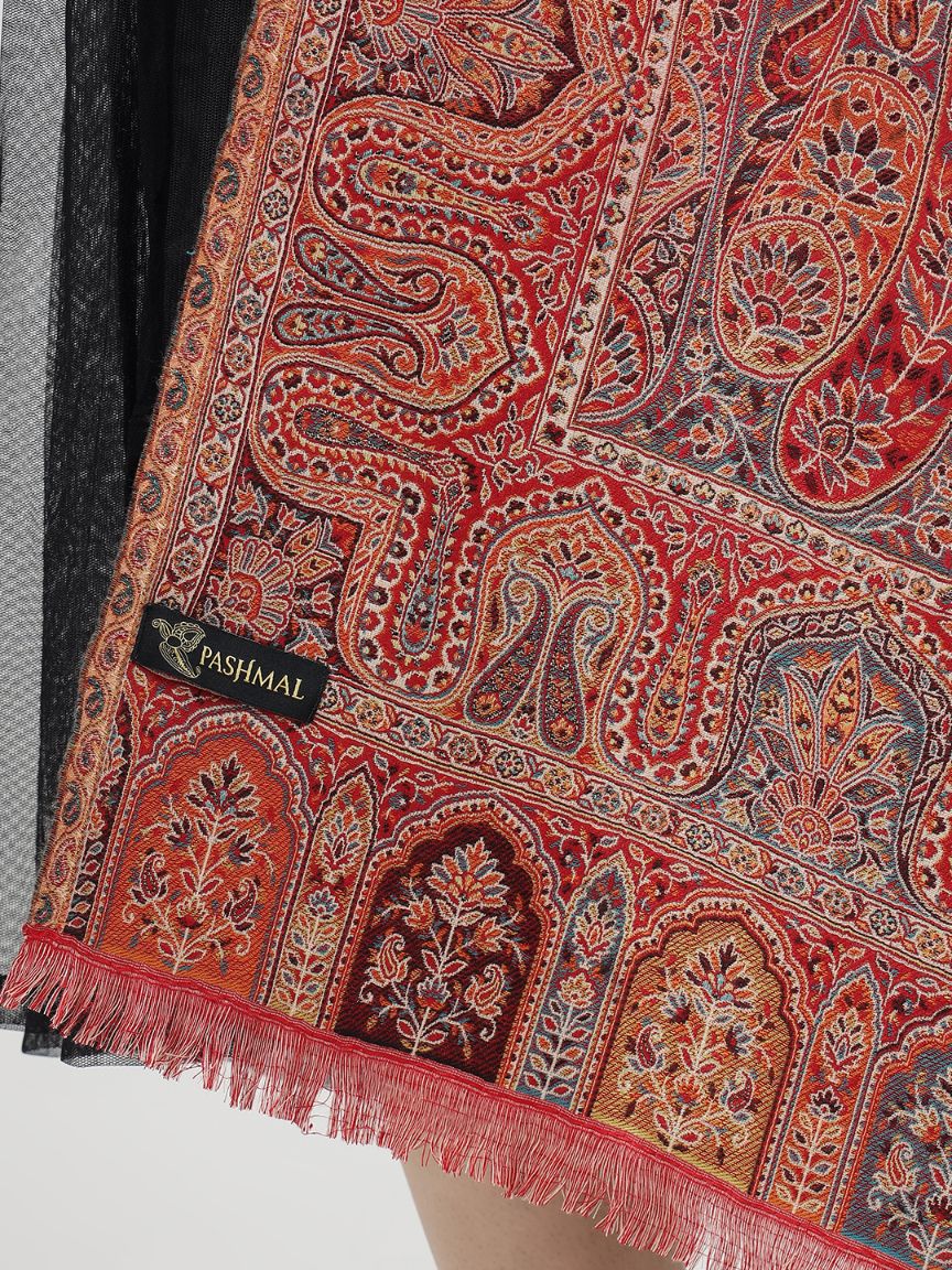 Faux Pashmina Traditional Paisley Jamawar Shawl – Crimson Elegance