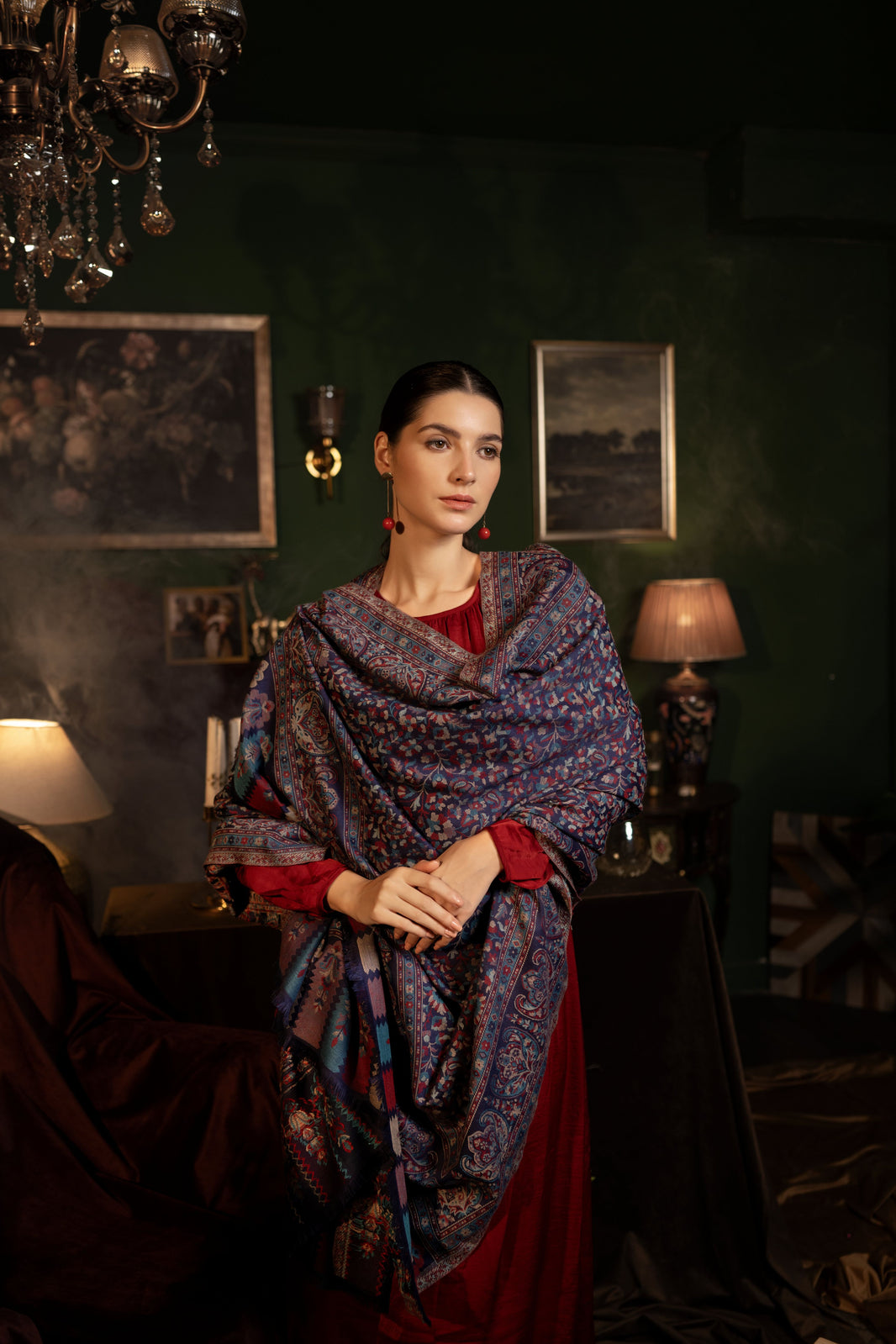 Antique Kashmiri Kani Shawl with Sarvosk for Women -  Midnight Blue