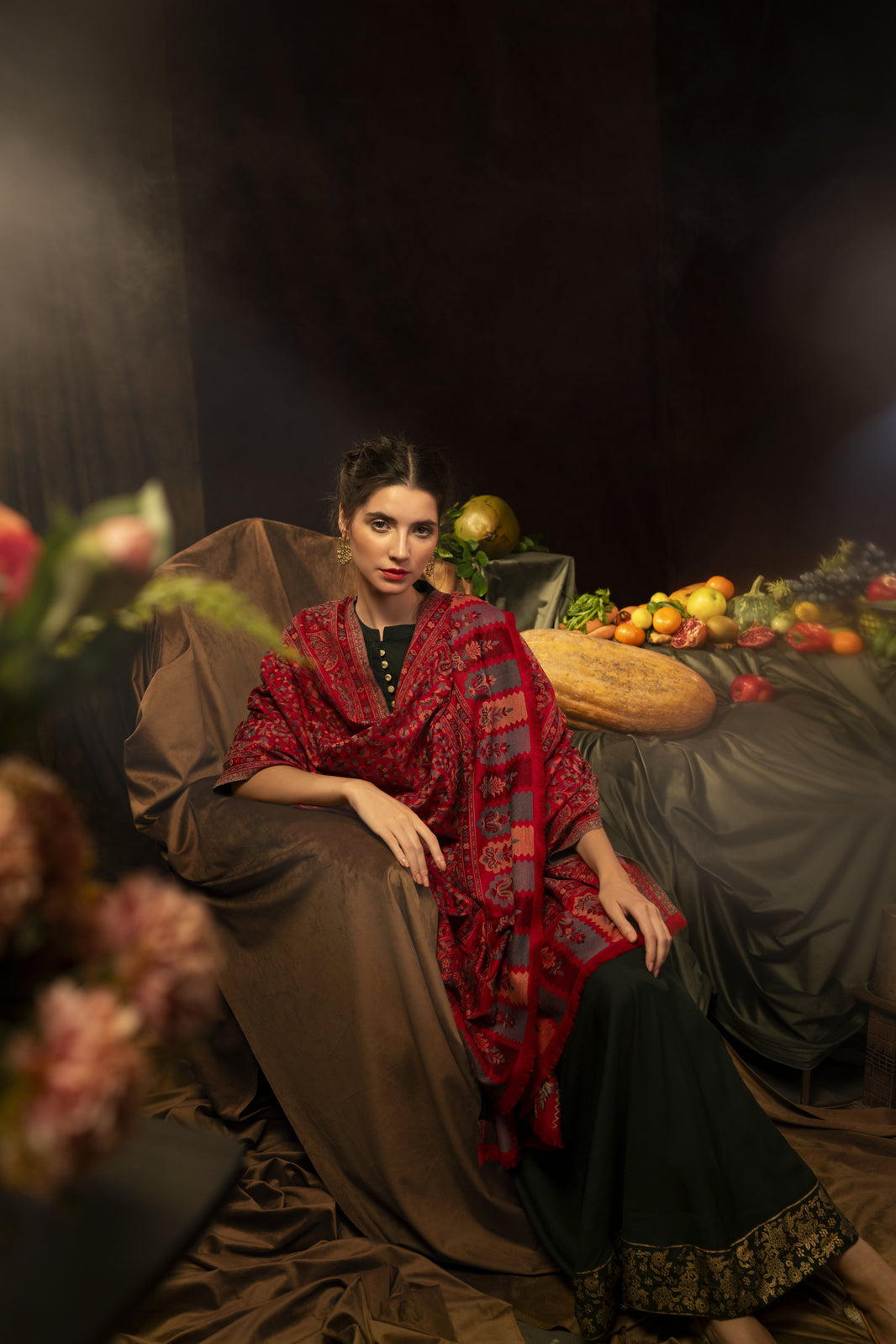 Antique Kashmiri Kani Stole with Sarvosk for Women - Crimson Radiance