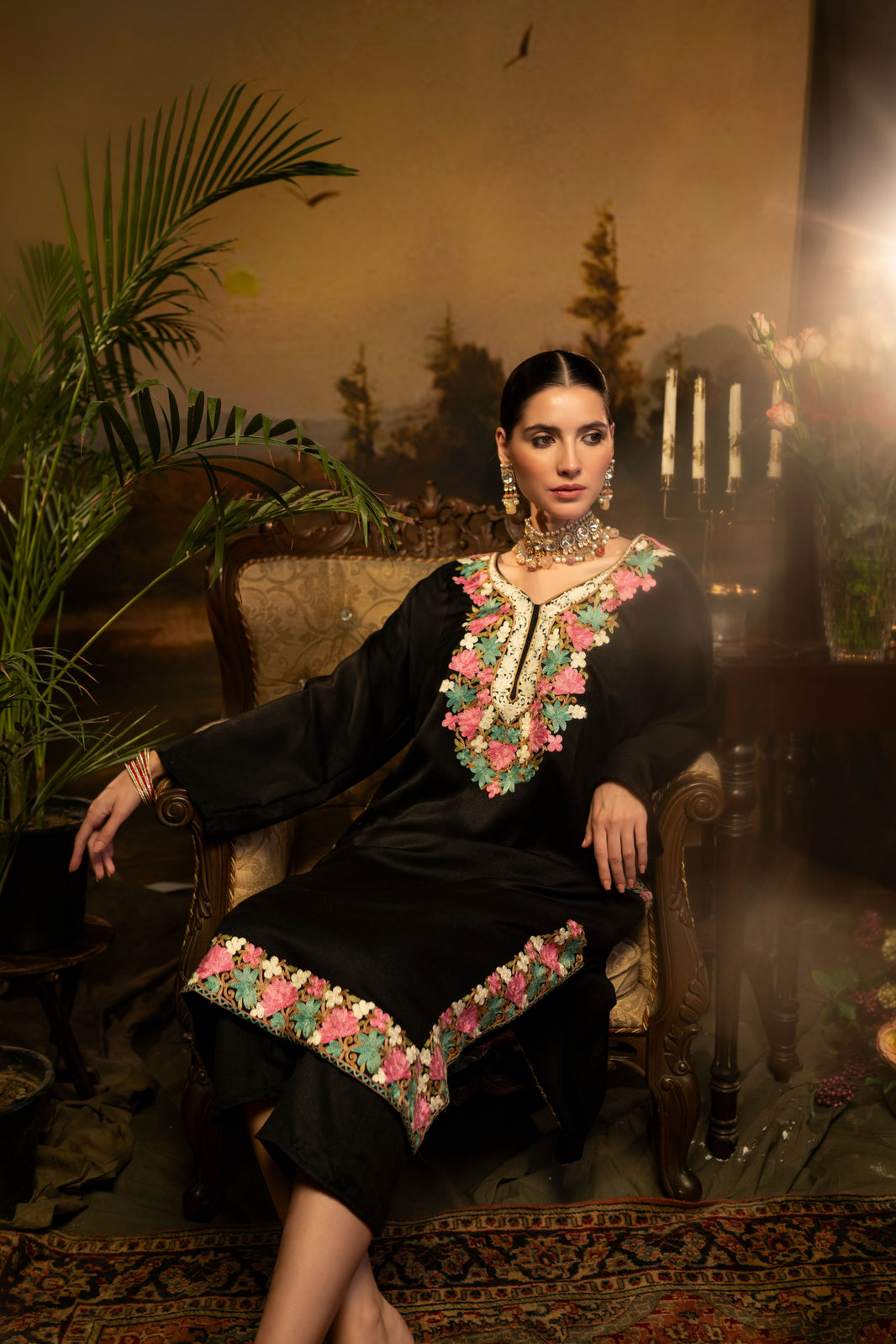 Pashmina Faux Acrylic Phiran Black Unstitched Suit for Women