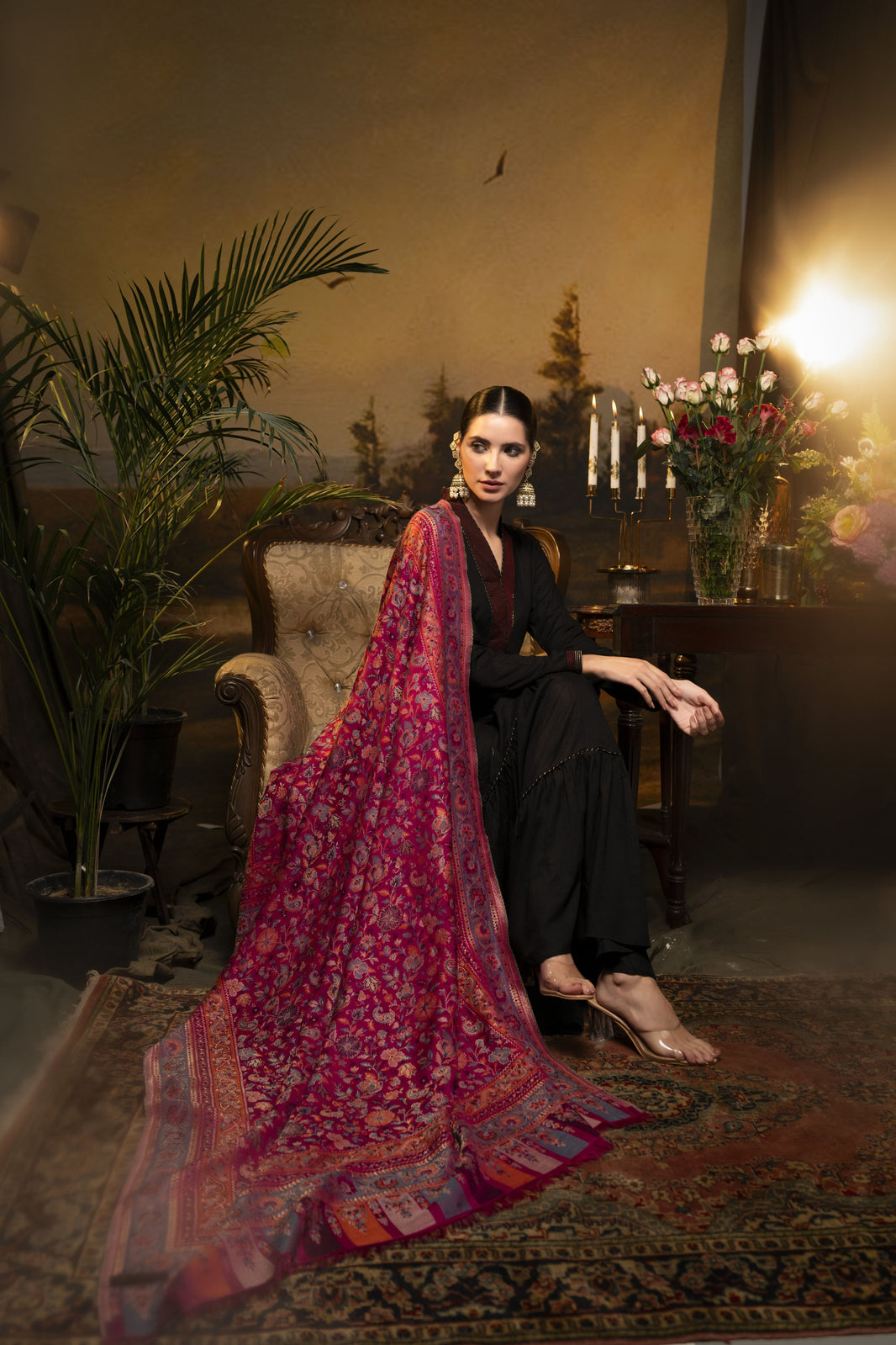 Soft Bamboo Modal Shawl with Zari for Women - Rich Pink | Full Size, Soft & Eco-friendly