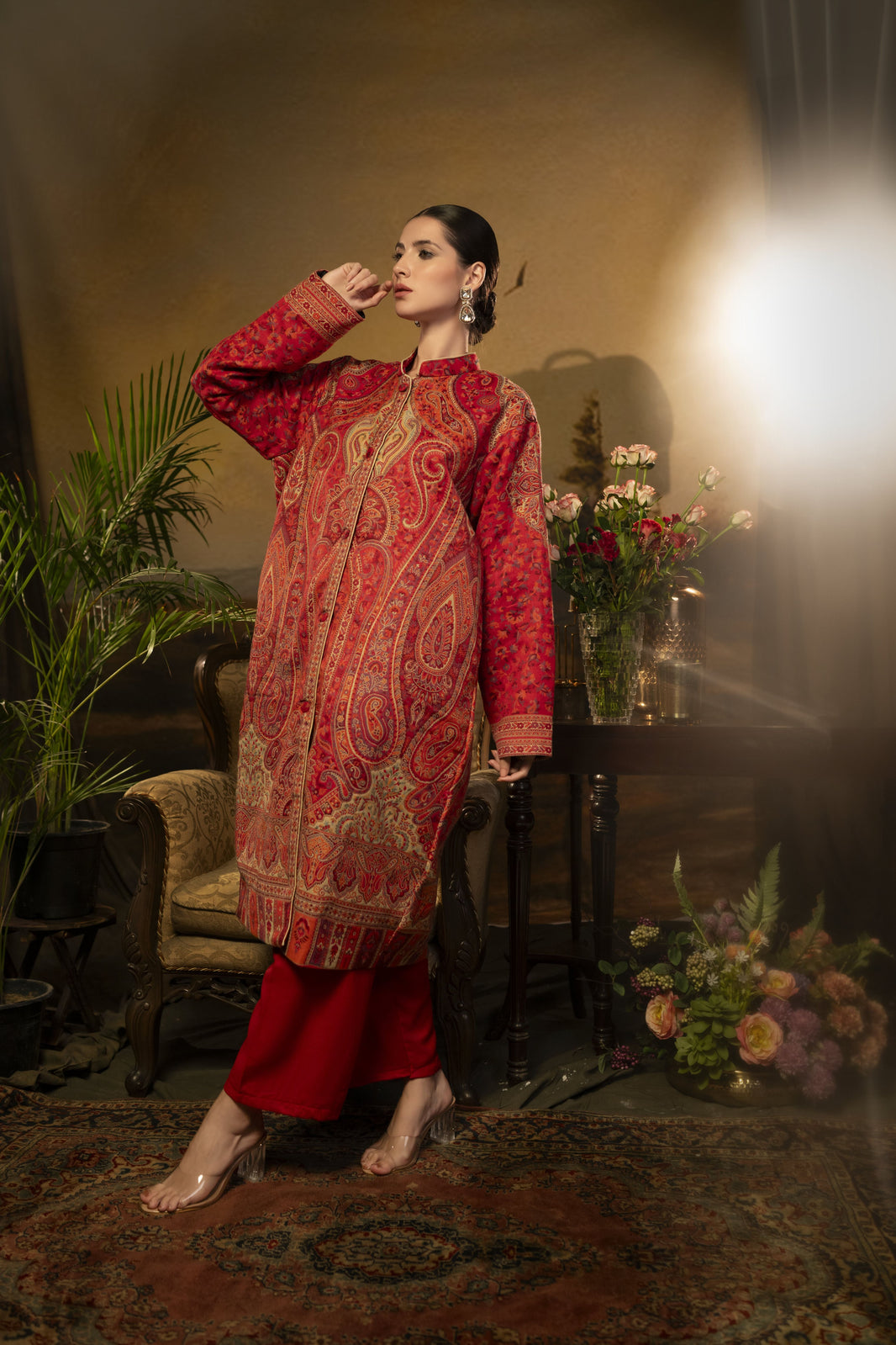 Unstitched Vintage Jamawar Jacket - Crimson Tapestry | Customizable