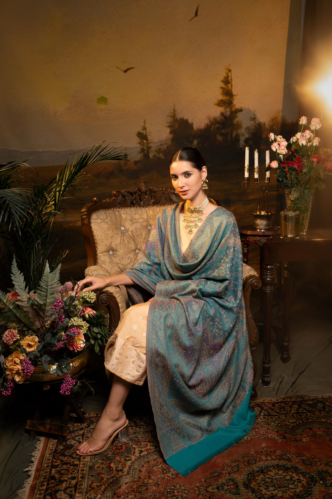 Women's Traditional Faux Pashmina Shawl - Aqua Serenity | Extra Soft & Lightweight