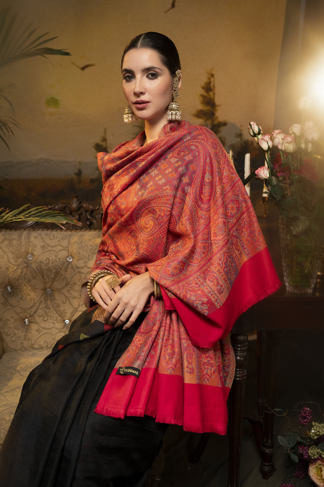 Women's Traditional Faux Pashmina Shawl - Coral Charm | Extra Soft & Lightweight