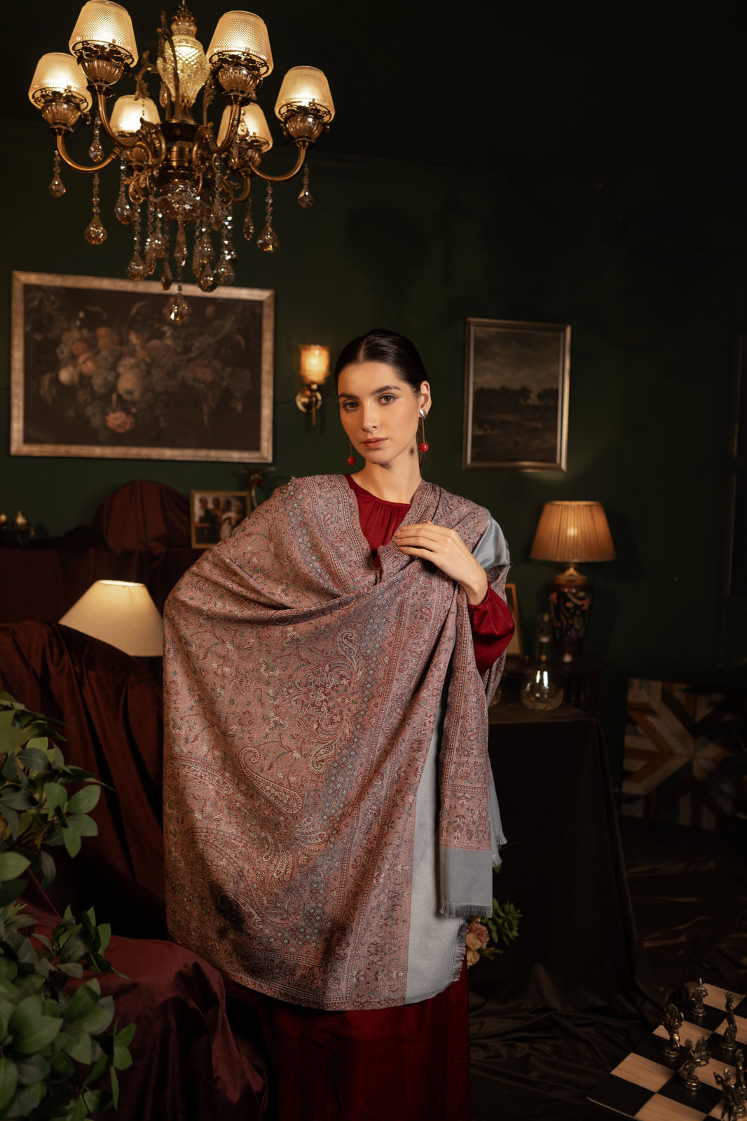 Women's Traditional Faux Pashmina Shawl - Midnight Blooms | Extra Soft & Lightweight